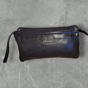 GANSON Vintage Black Leather Clutch Wristlet Bag